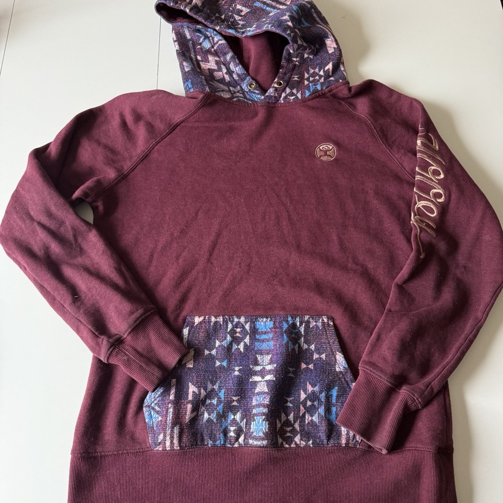 Hooey Veracruz Maroon‎ with Aztec Pocket Hoodie Women's Size M Medium  Western
